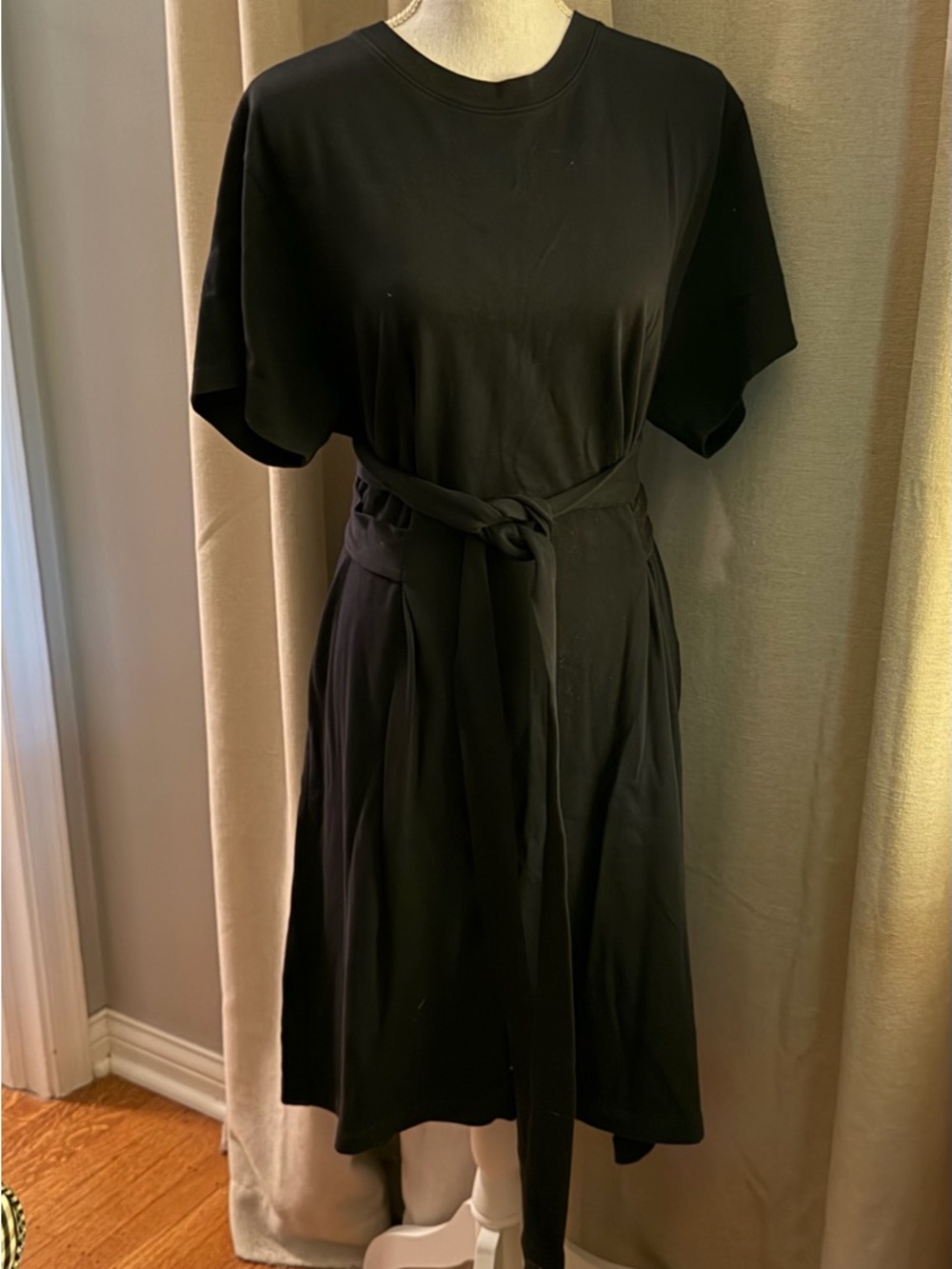 Vince Tie Waist Cotton T Shirt Dress Black XL